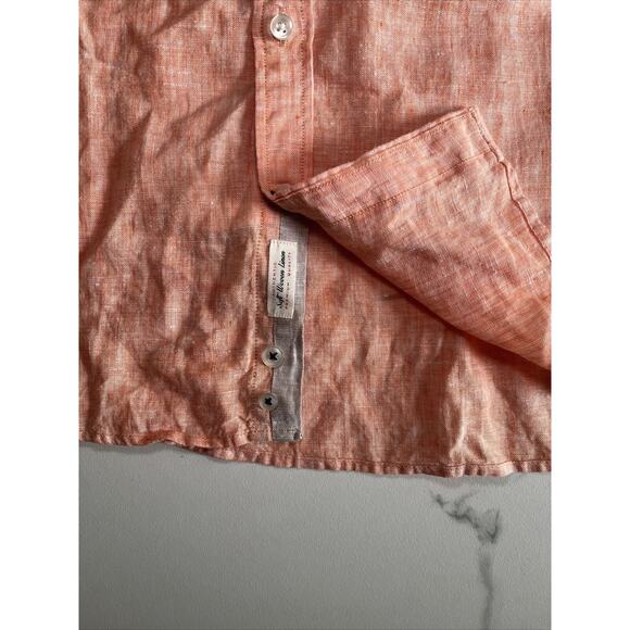 Fynch Hatton Shirt Mens Size Medium 100% Premium Linen Orange Woven Long Sleeve - Picture 3 of 16